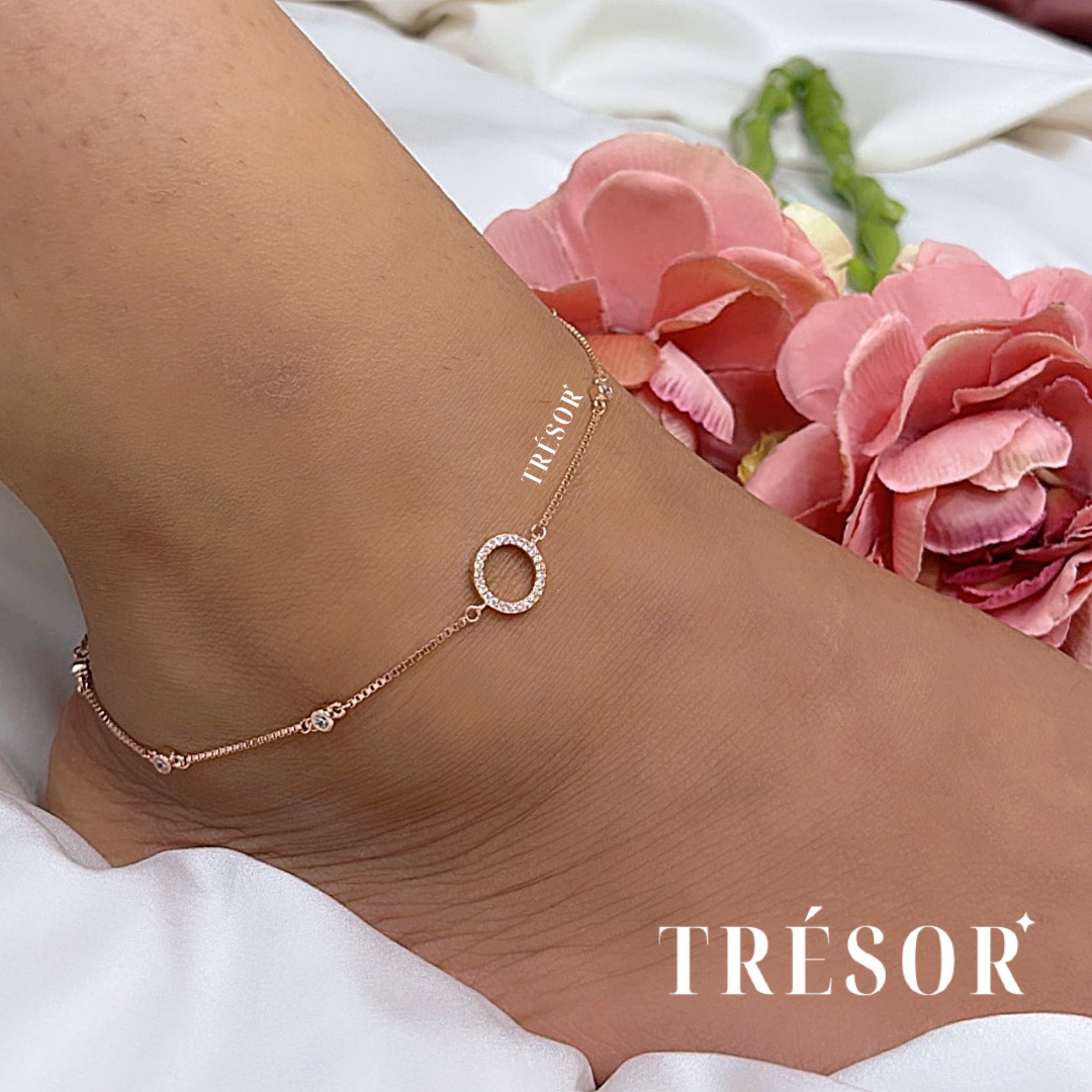 Box Chain Open circle & Micro Diamonds Anklet