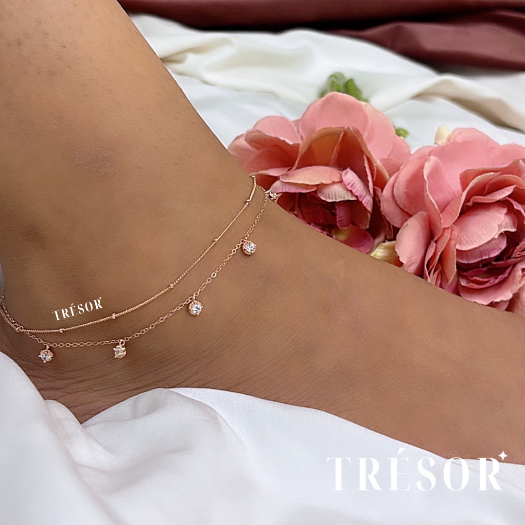 Double line halo micro diamond anklet