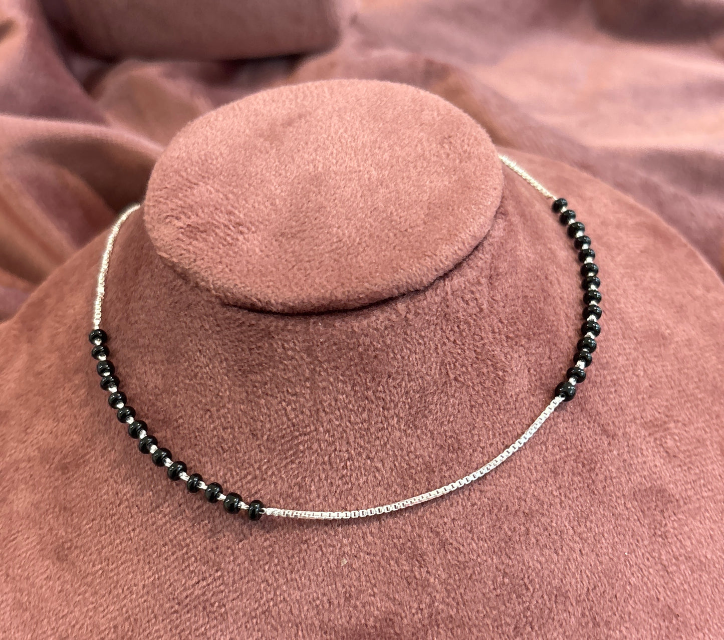 Half Black Beaded Box Chain Anklet