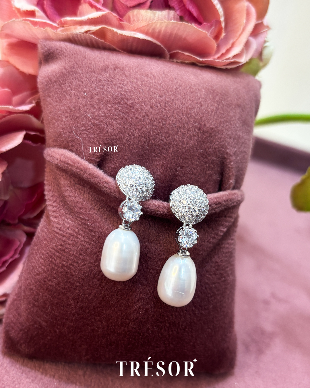 Studded Ball & Big Pearl Long Earrings