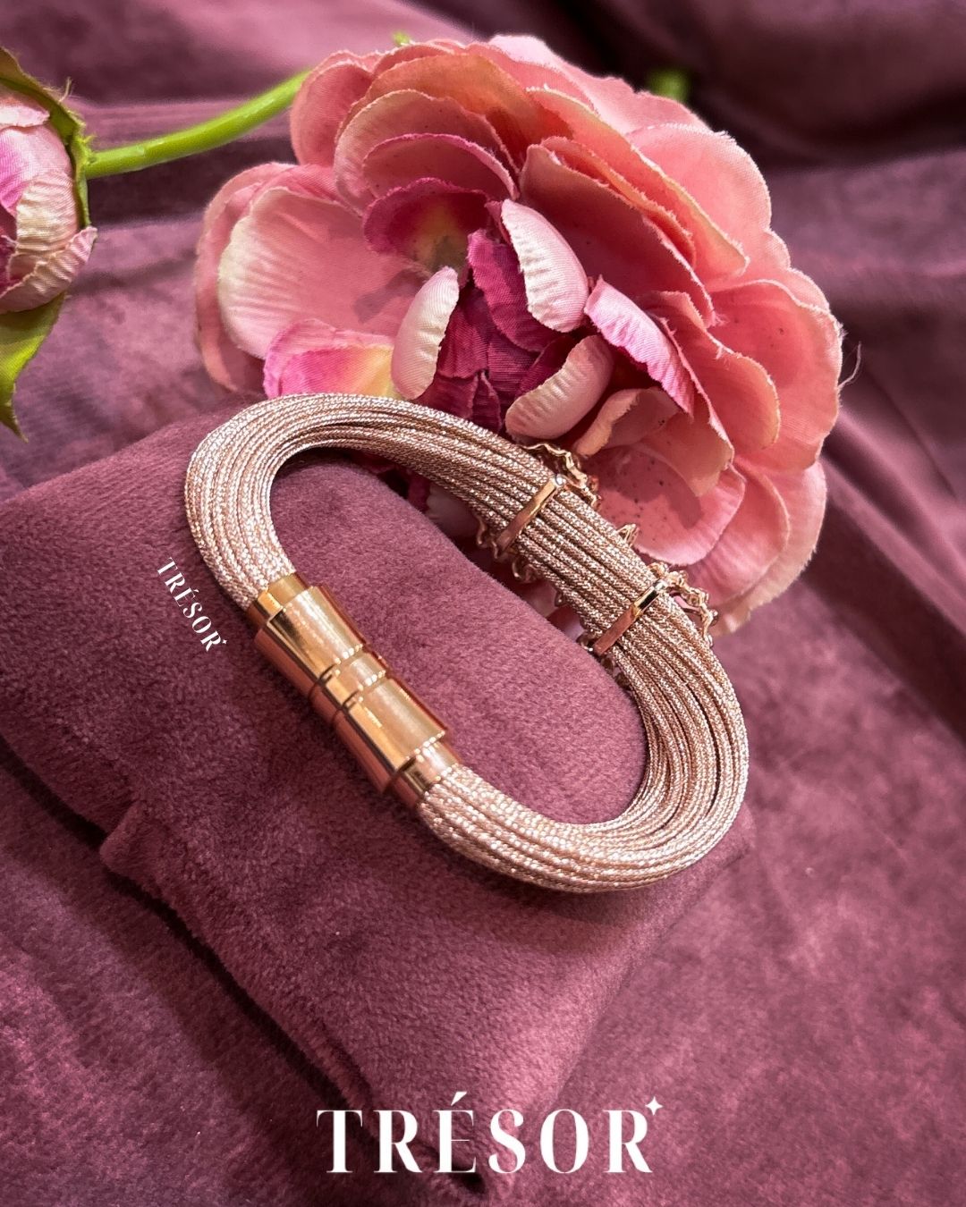 2 Flowers Rose Gold Rope Bracelets