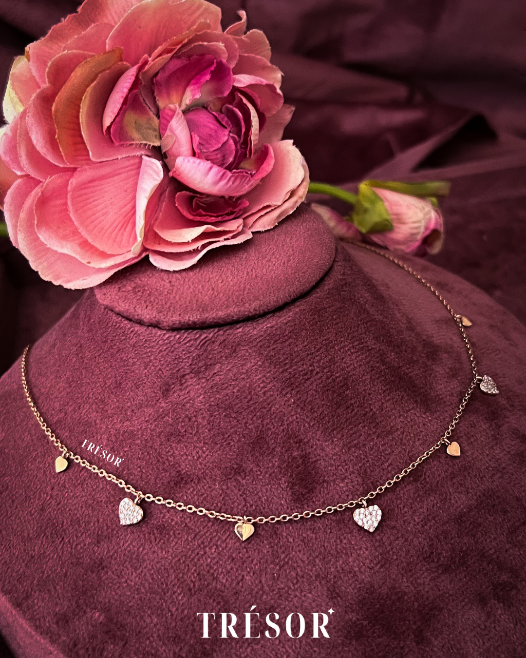 Studded Hearts & Small Hearts Charm Necklace