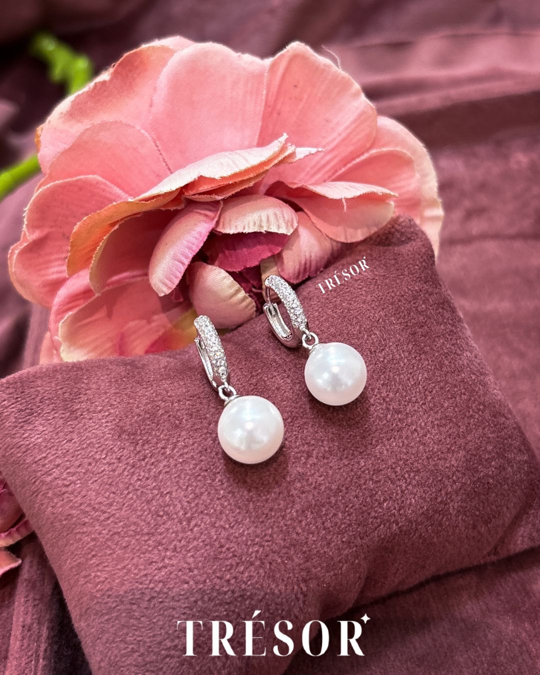 Big Pearl Charm Studded Hoops