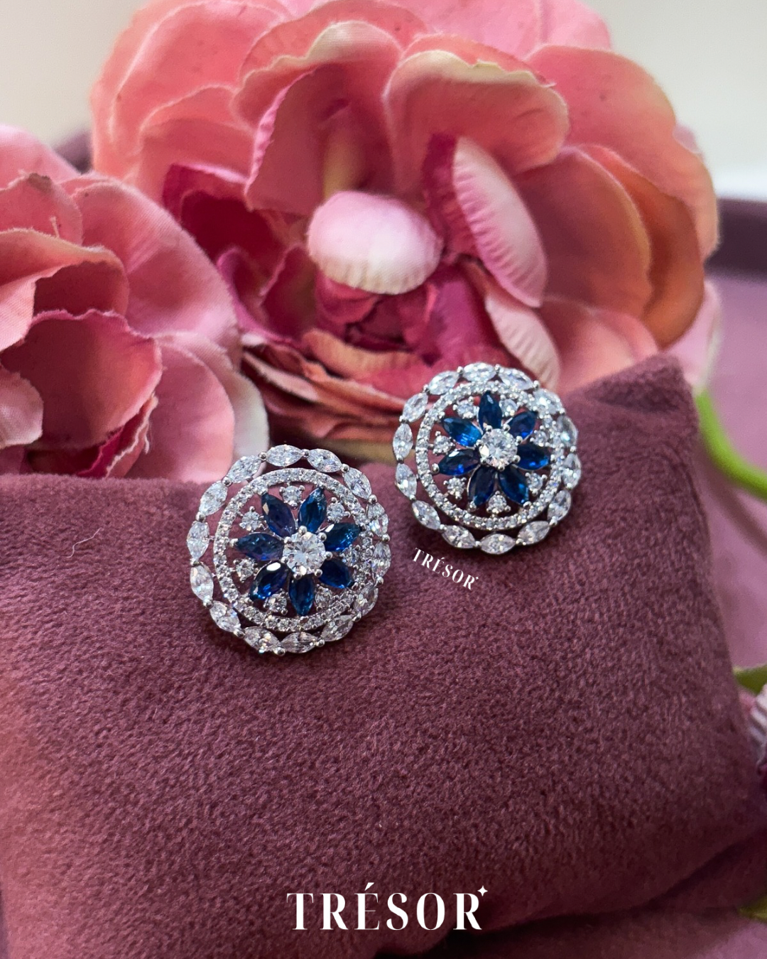 Blue Floral Studs