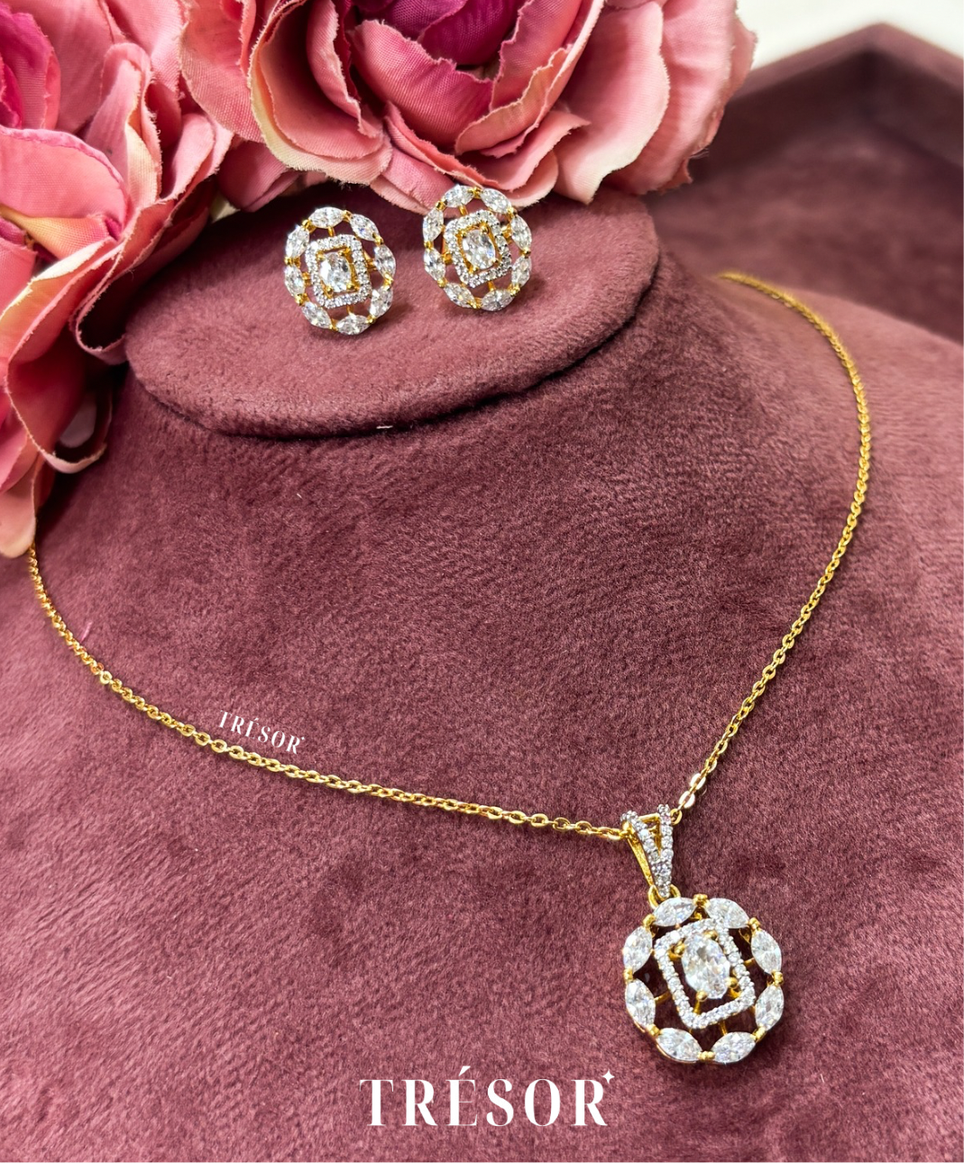 Square Marquise Pendant Set