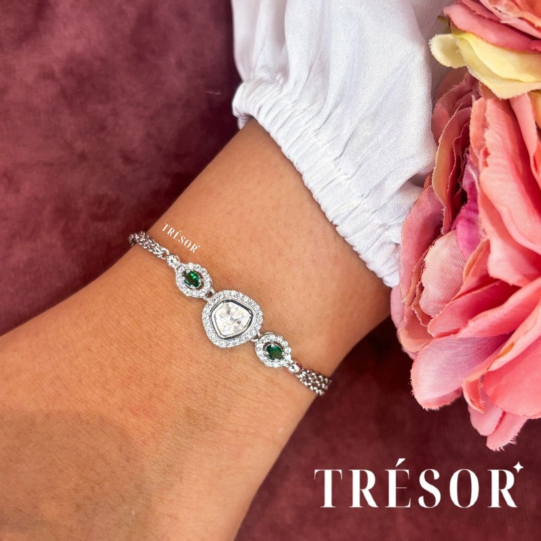 Uncut 2 Green Stones Bracelet