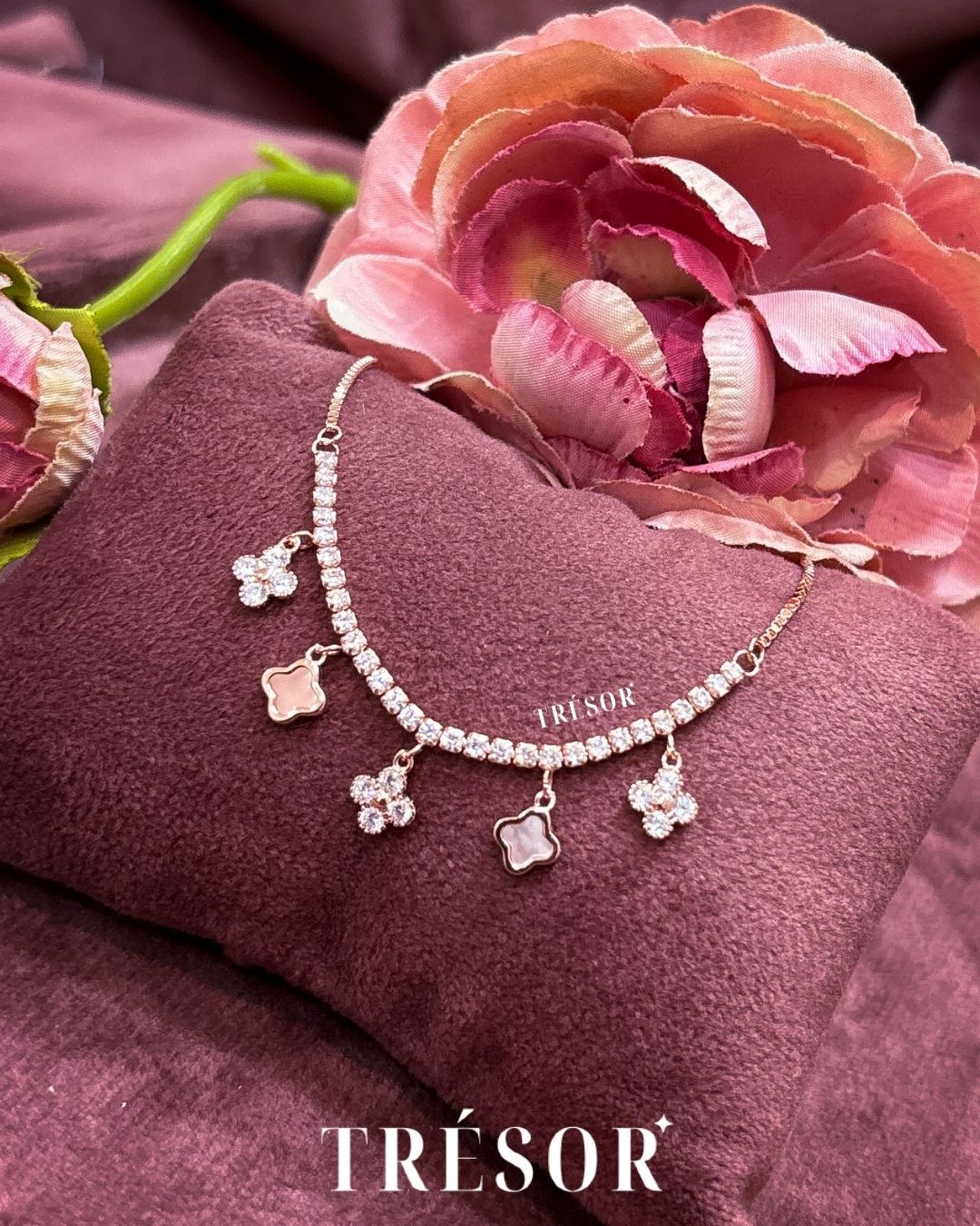 Clover MOP Charms Half Tennis Bracelet