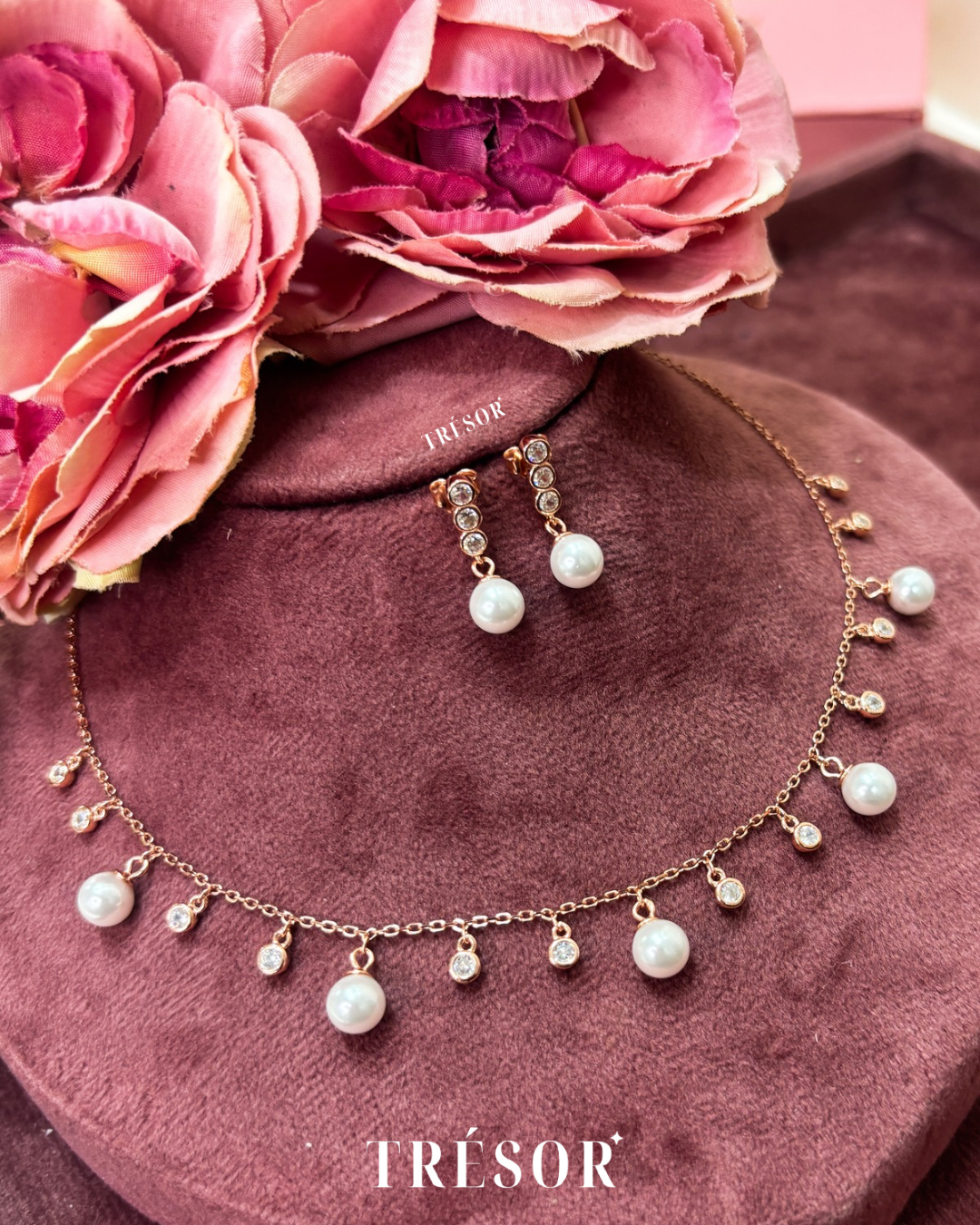 Pearls & Micro Diamonds Charms Pendant Set
