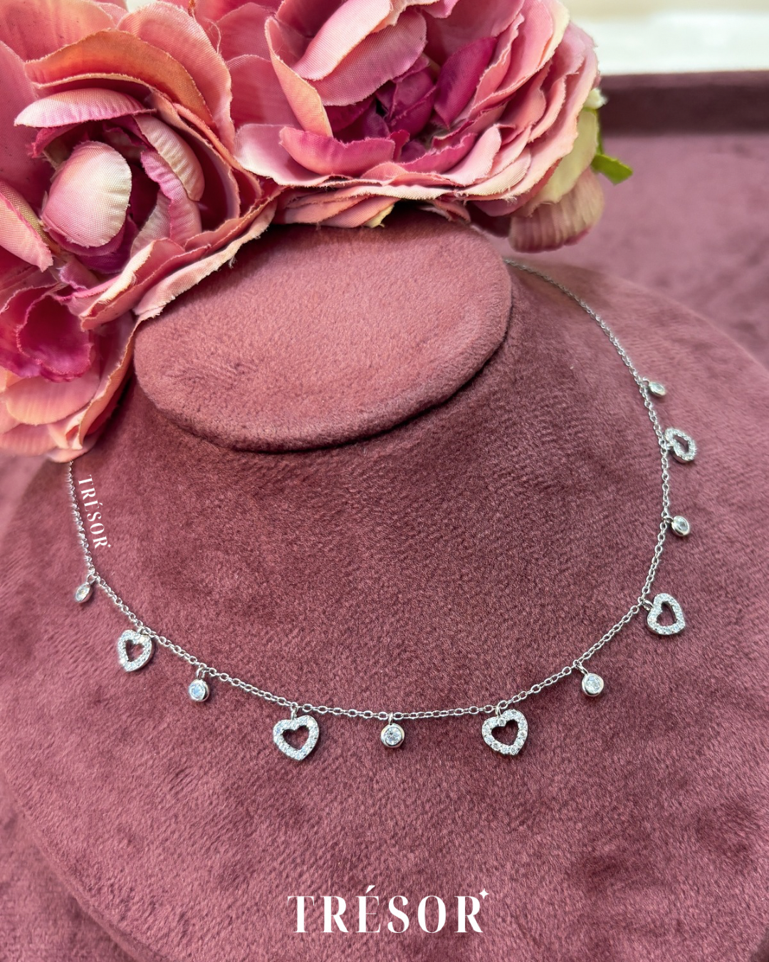 Heart Outline & Micro Diamonds Charm Necklace