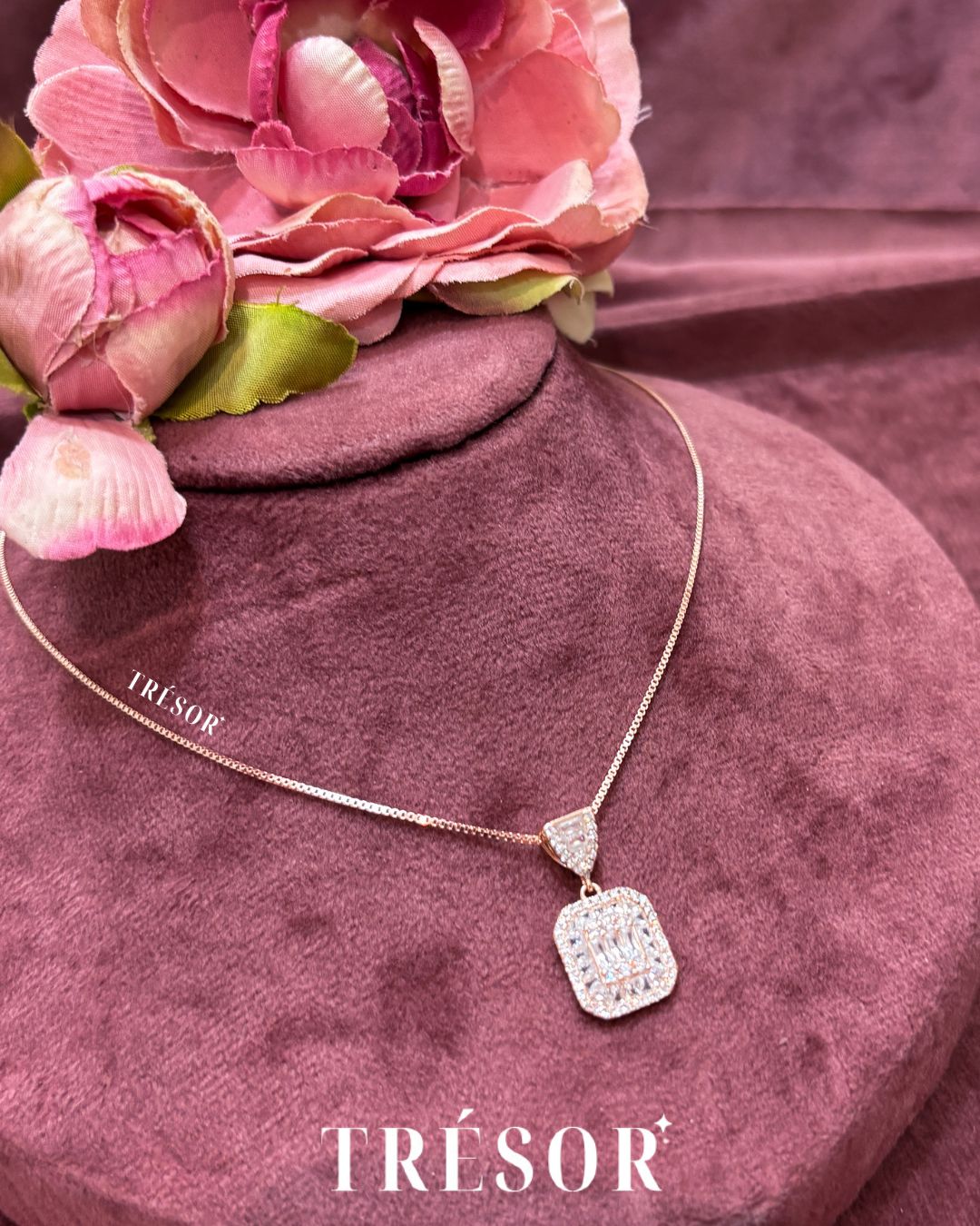 Cushion Baguette Box Chain Necklace
