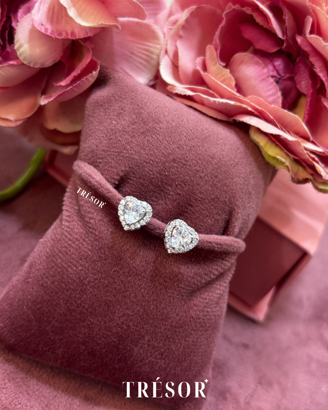 Small Halo Heart Studs