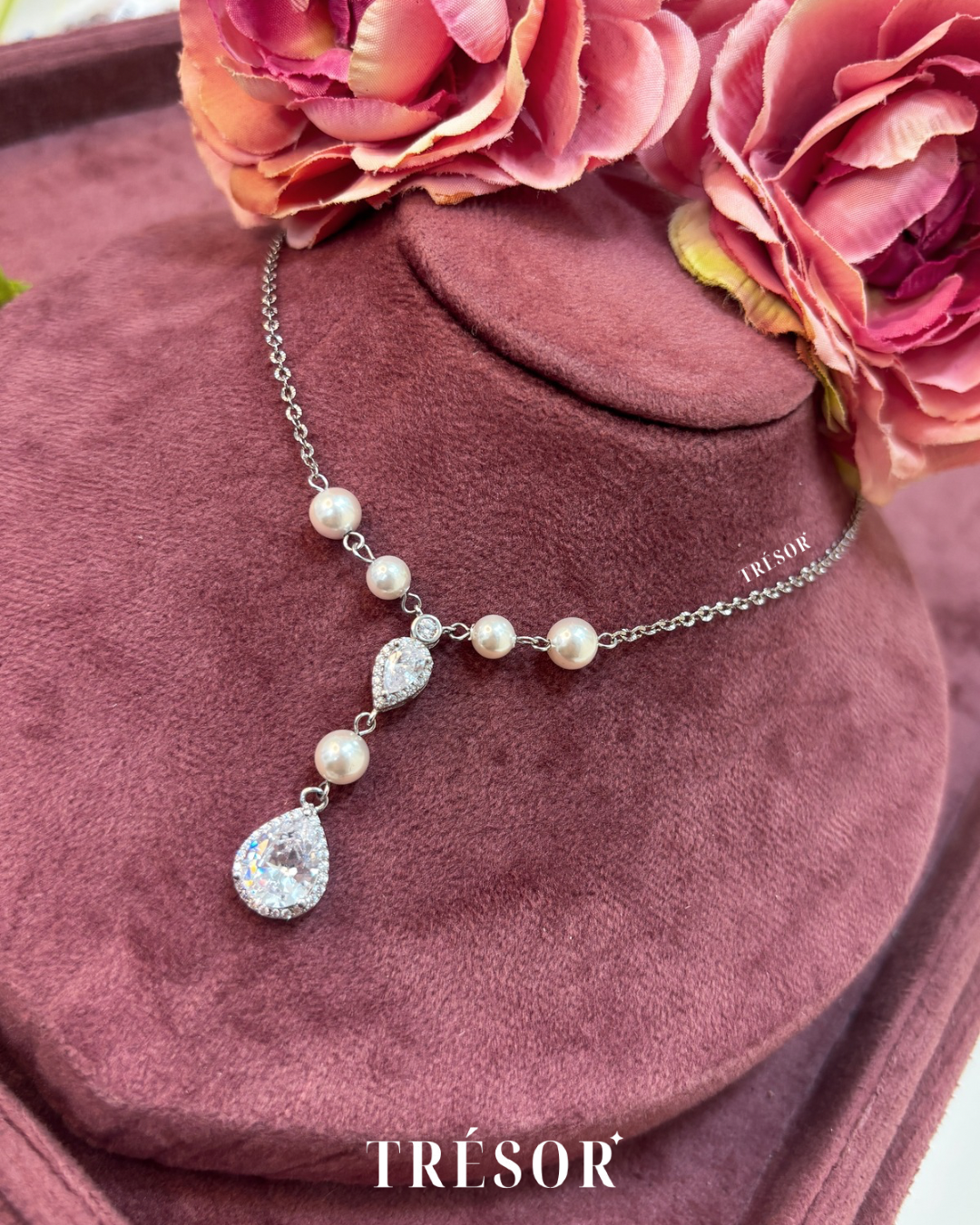 Pearls & Diamond Drop Necklace