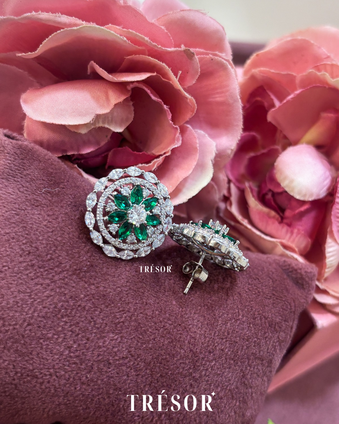 Green Floral Studs