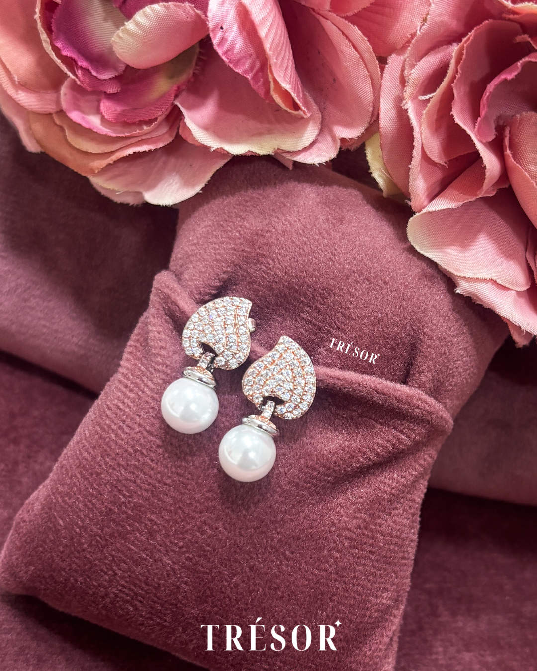 Leaf & Pearl Drop Earrings