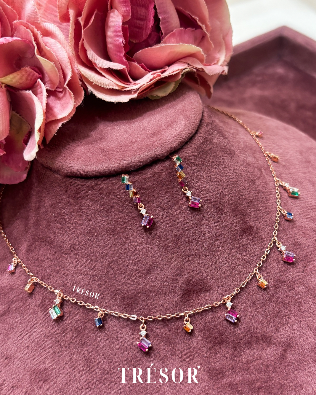 Multi Colour Square Dangle Pendant Set