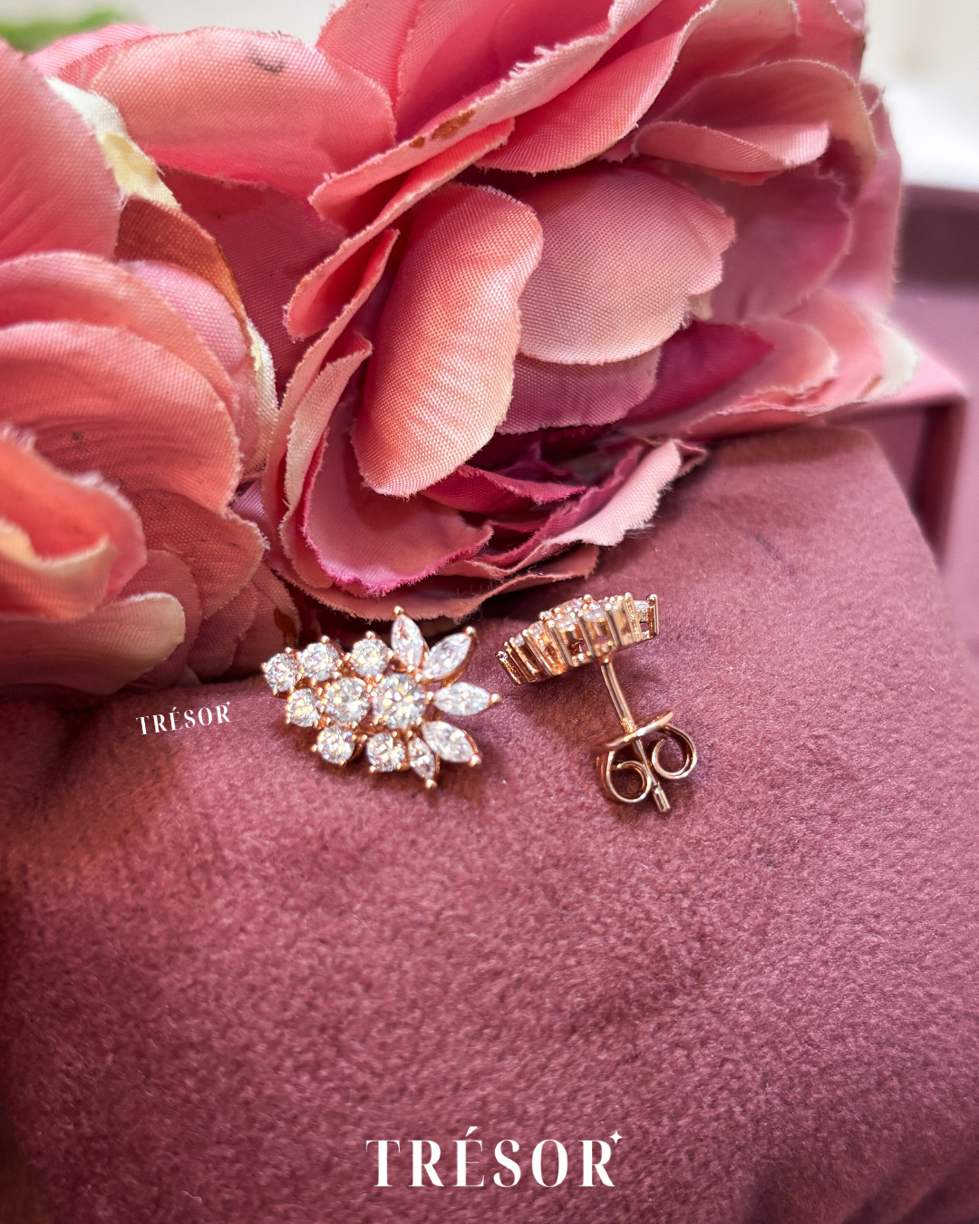 Diamond Triangle & Half Flower Studs