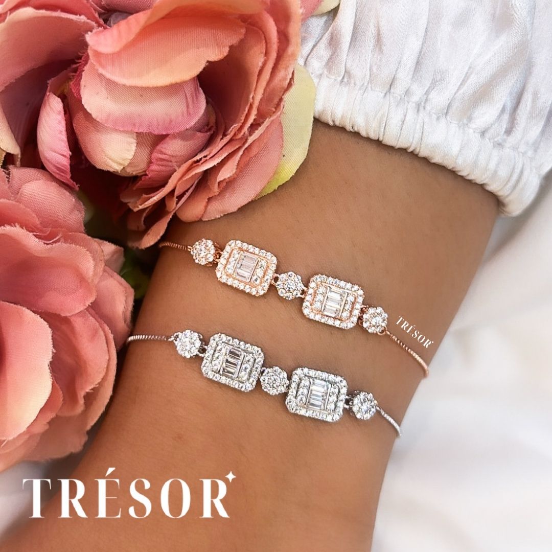 3 Flowers & 2 Baguette Square Bracelet