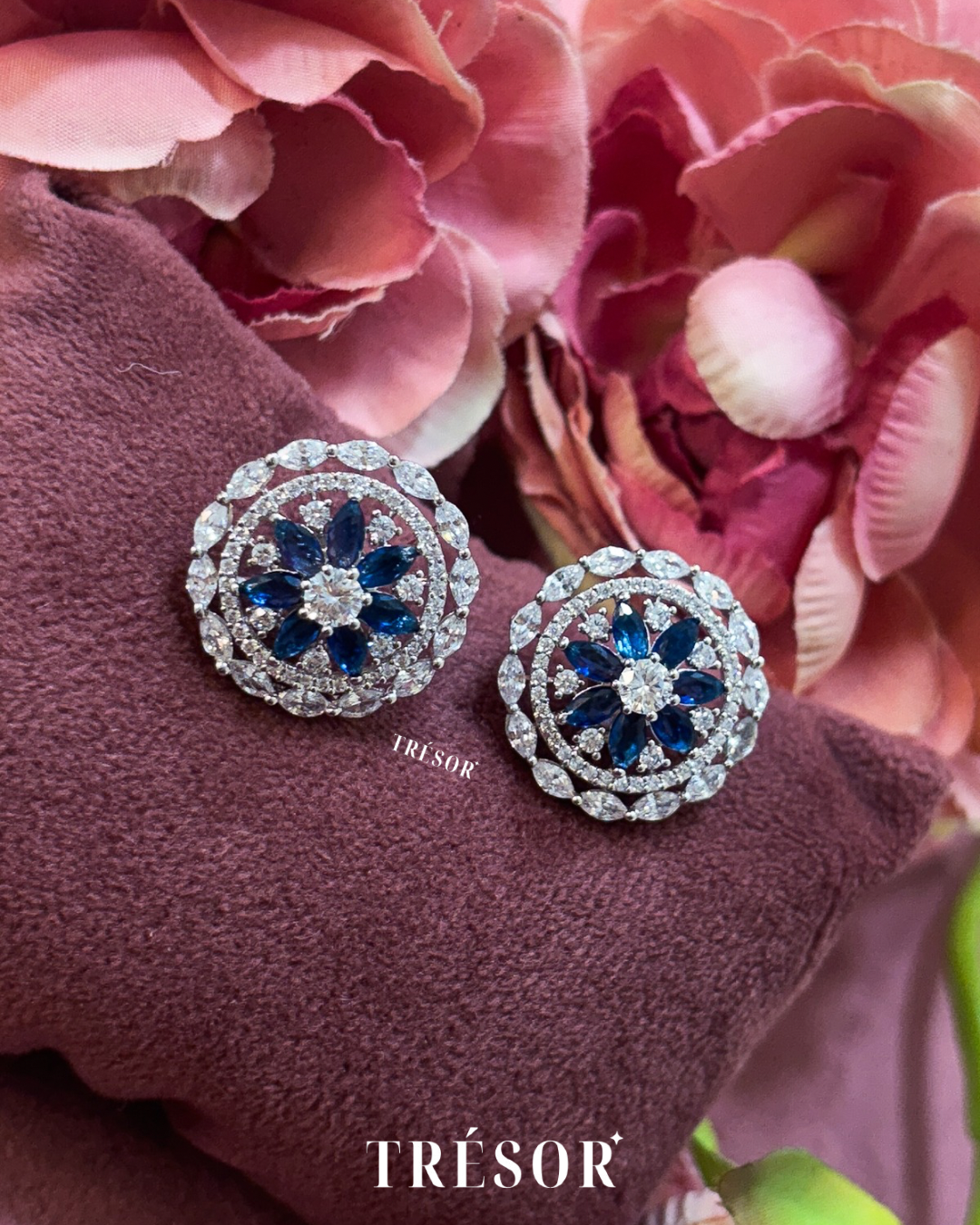 Blue Floral Studs