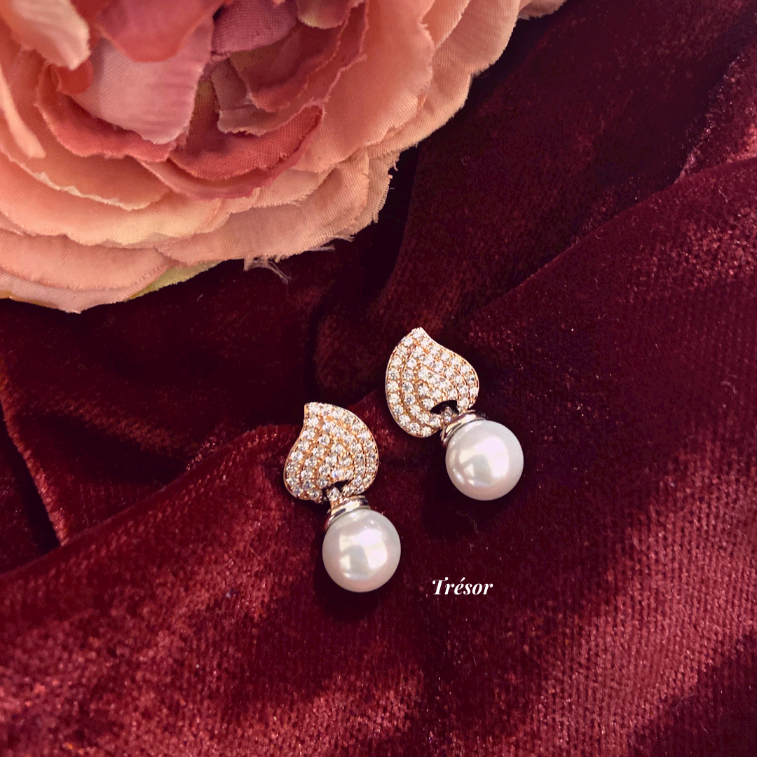 Leaf & Pearl Drop Earrings