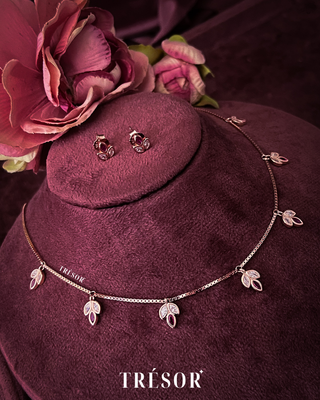 Dainty Red Leaves Charms Jewellery Set