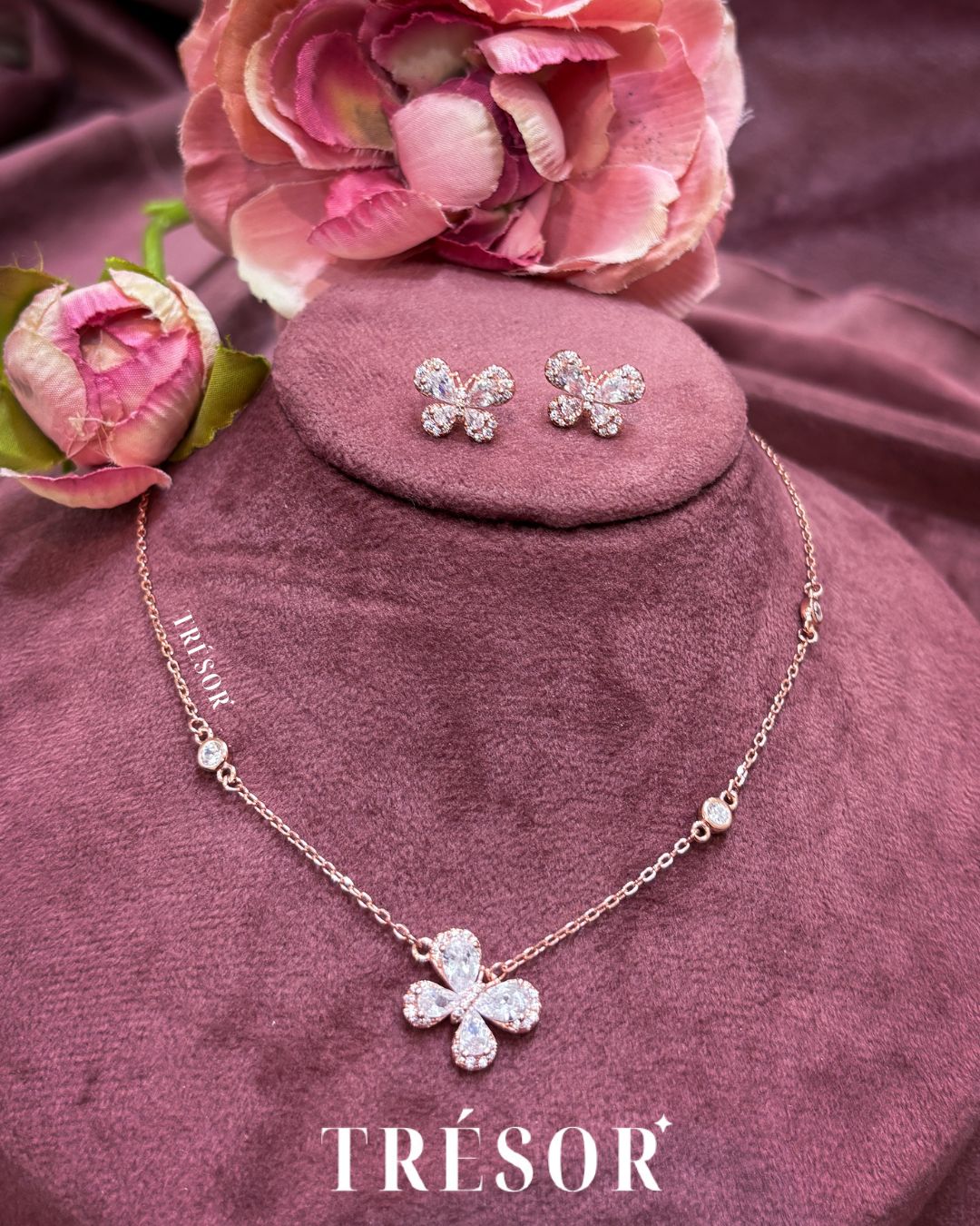 Butterfly Rose Gold Pendant Set