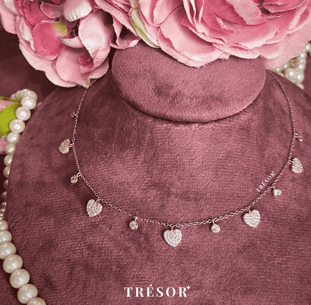 Studded Hearts & Micro Diamonds Charm Necklace