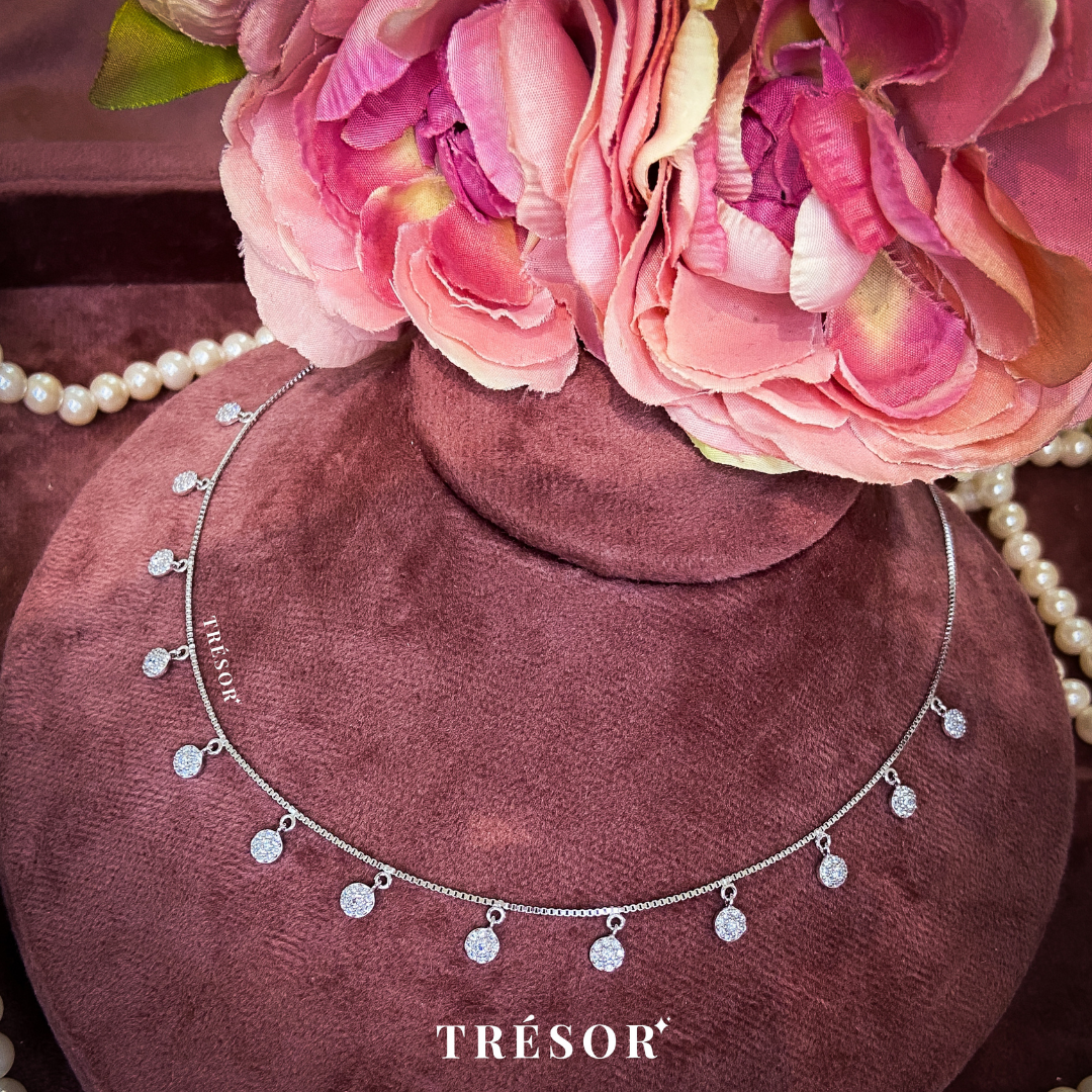 Box Chain Studded Round Charm Necklace