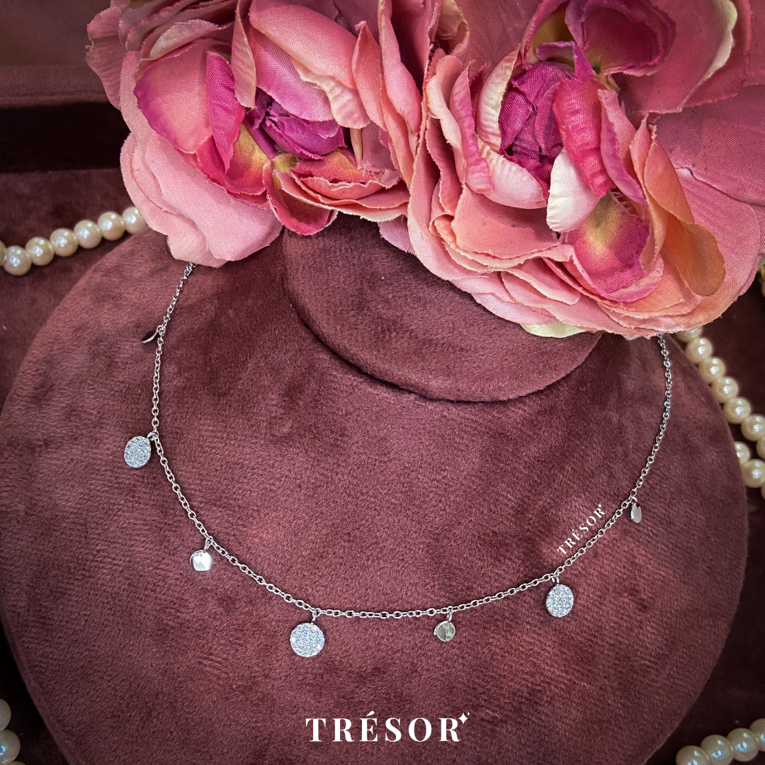 Disc & Studded Round Charm Necklace