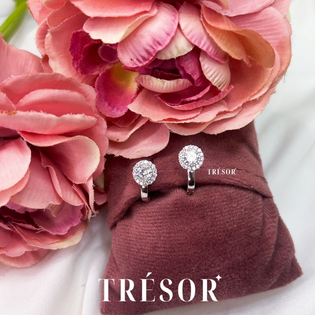 White Halo Round Earrings