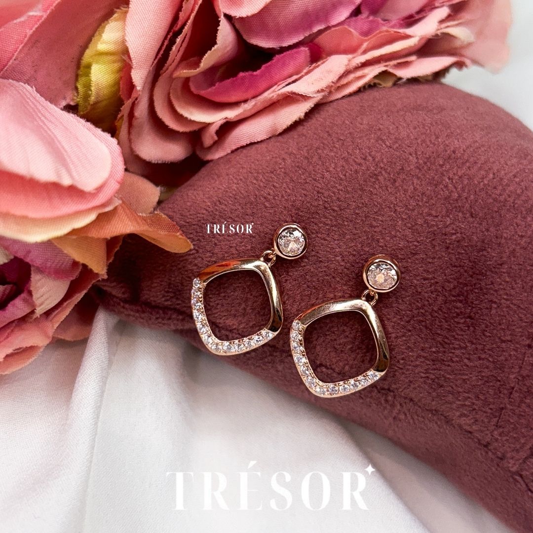 Open Square Half Diamond Earrings