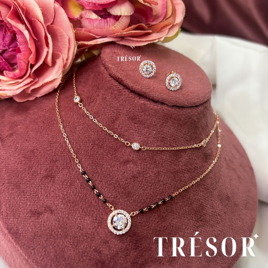 Double Layered Halo Mangalsutra Pendant Set