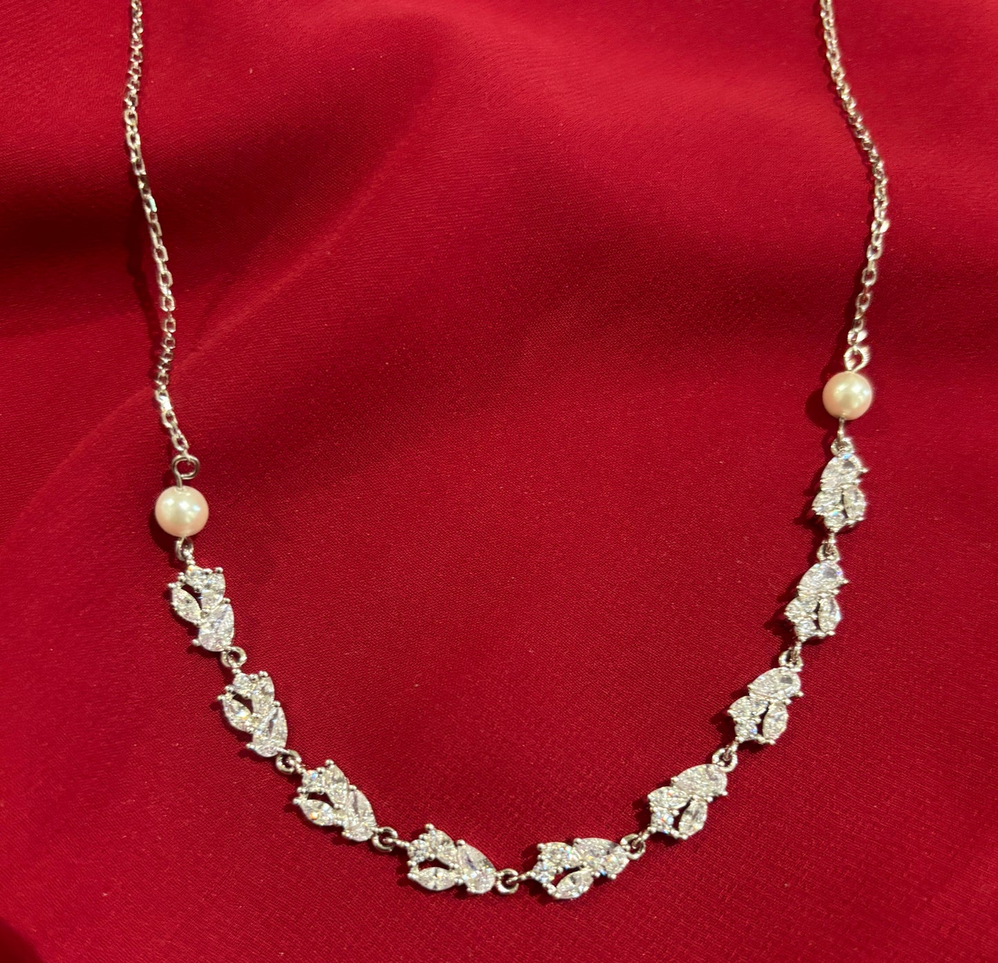 Pearls & Marquise Diamond Line Necklace