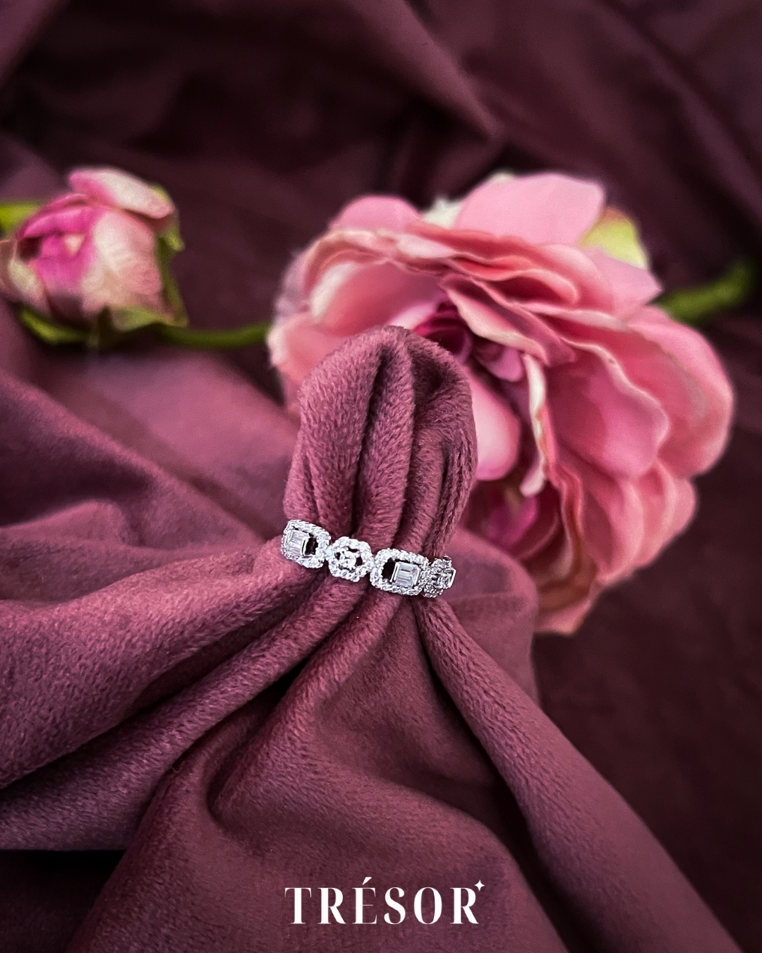 Rectangle & Hexagon Half Band Ring