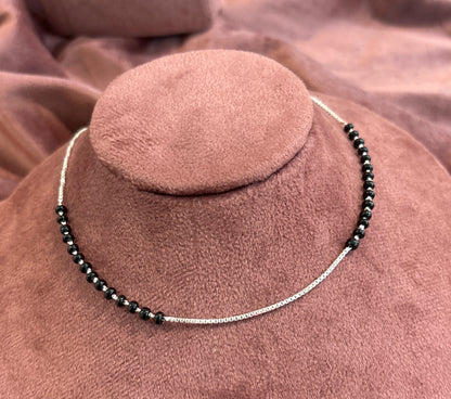 Half Black Beaded Box Chain Anklet