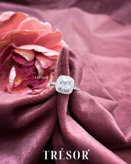 Pop Solitaire Halo Cushion Ring