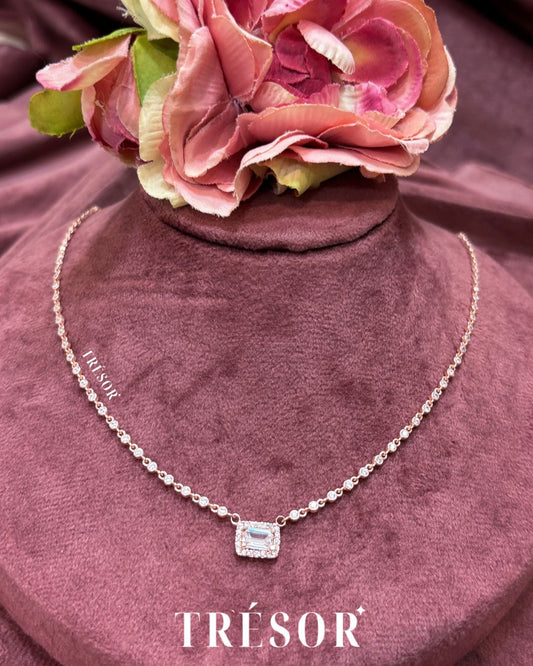 Halo Rectangular Pendant with Studded Necklace