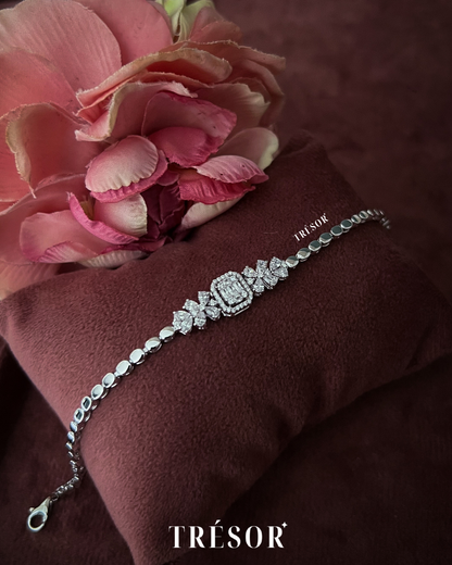 Square Baguette & Two Flowers Bracelet
