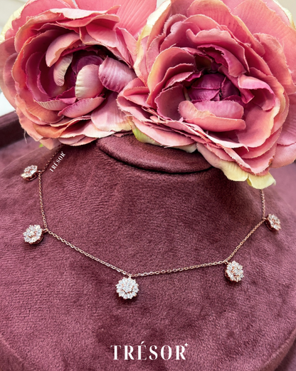 5 Baguette Flower Charms Necklace