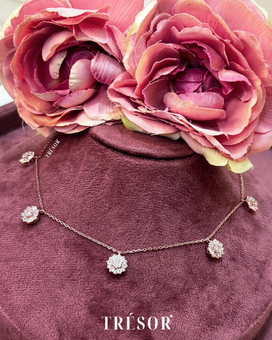 5 Baguette Flower Charms Necklace