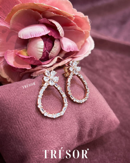 Fan Flower & Big Drop Outline Earrings