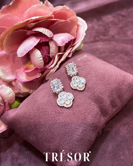 Rectangle & Studded Clover Long Earrings