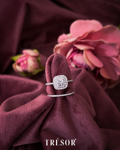 Halo Cushion & Studded Band Ring Set