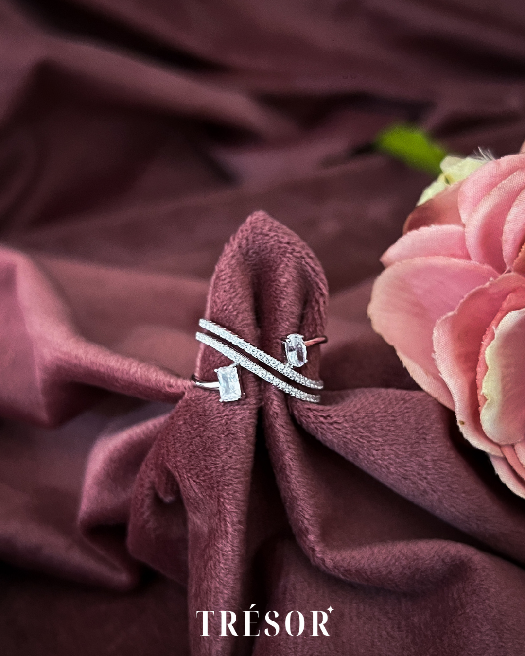 Oval Rectangle & Two Studded Line Ring