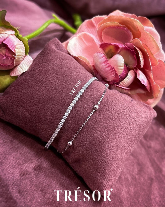 Double Line Tennis & Silver Ball Bracelet