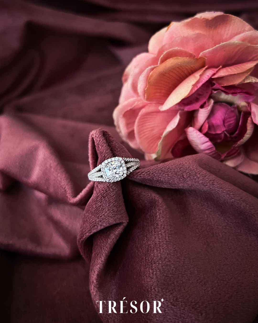 3 Studded Line Cushion Ring