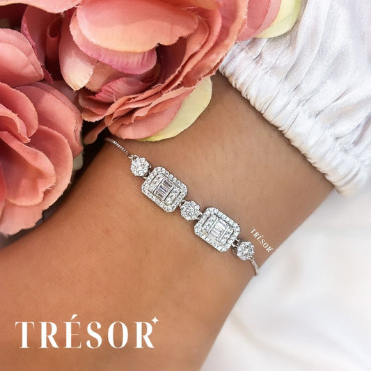 3 Flowers & 2 Baguette Square Bracelet