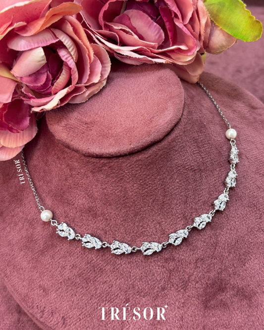 Pearls & Marquise Diamond Line Necklace
