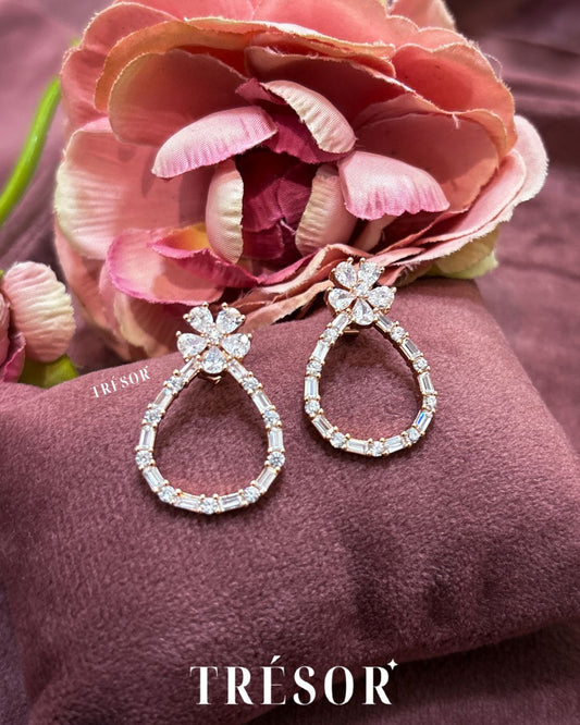 Fan Flower & Big Drop Outline Earrings