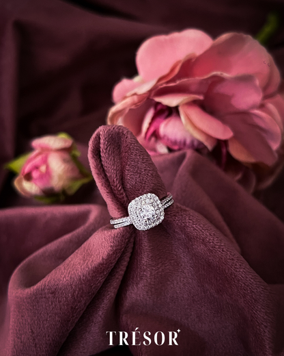 Halo Cushion & Studded Band Ring Set