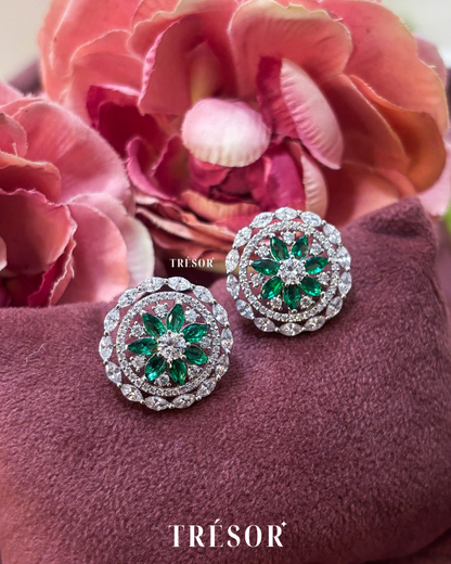 Green Floral Studs